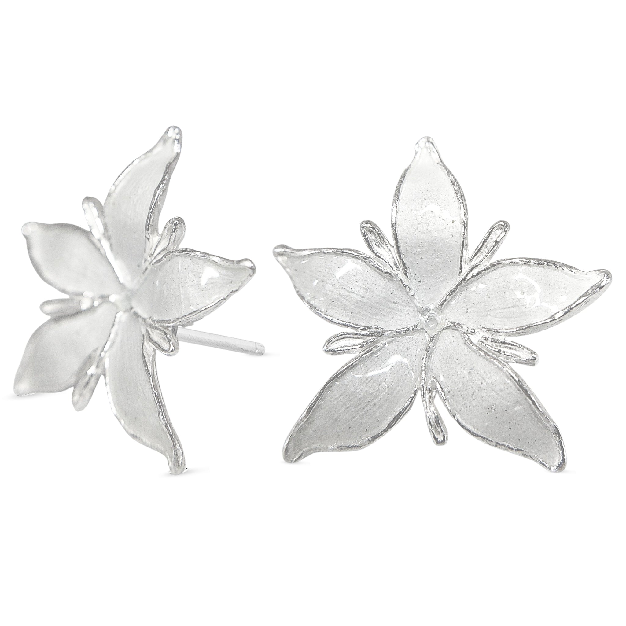 Aretes Flor de café maxi en plata esmaltada