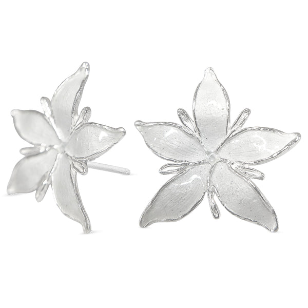 Aretes Flor de café maxi en plata esmaltada
