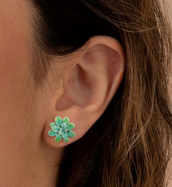 Aretes suculenta Eva en plata con esmalte