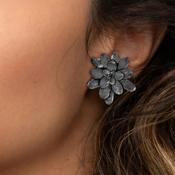 Aretes suculenta Lina en plata oxidada