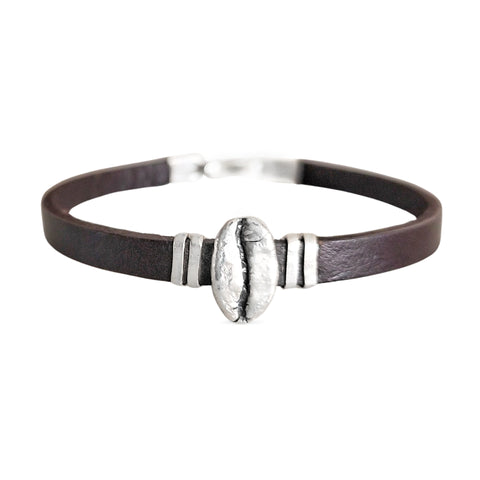 Pulsera Café Gesha en plata con cuero