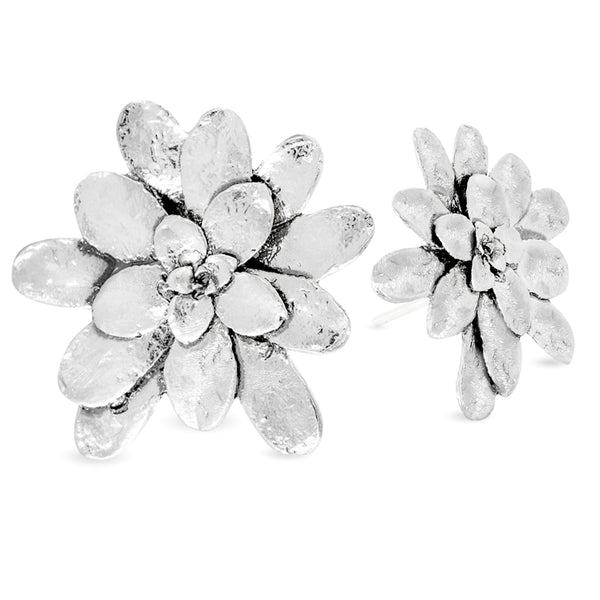 Aretes suculenta Lina en plata envejecida