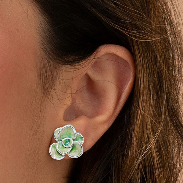 Aretes suculenta Simona en plata esmaltada