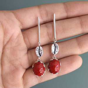 Aretes Cereza de café + grano Caturra en plata