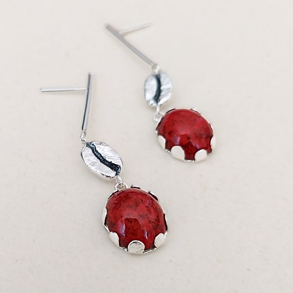 Aretes Cereza de café + grano Caturra en plata