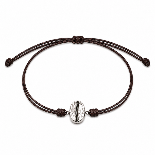 Pulsera grano de café Caturra en plata envejecida con hilo