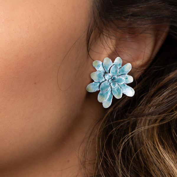 Aretes suculenta Lina en plata con esmalte