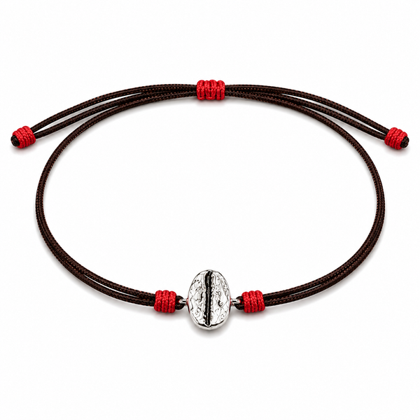 Pulsera grano de café Caturra en plata envejecida con hilo
